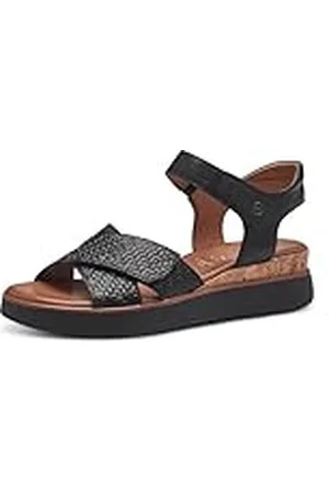 Tamaris Dames Comfort 8-88715-42 001 Wedge Plateau Comfortabele extra brede alledaagse schoen feestelijk elegant platte sandalen, 38 EU breed, zwart, 38 EU Breed