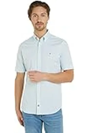 Tommy Hilfiger Heren Cl Str Business Chk Shirt Rf S/S Overhemden, Groen, 38W, Optic White/Zeegras Mint/Multi, 36 NL