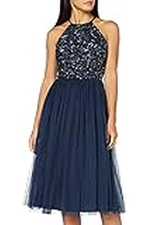 Maya Deluxe Dames midi-jurk met halter hals tule voor avondafstuderen prom bruiloft bruidsmeisjes baljurk, , 34
