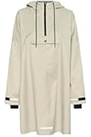 Cream Anorak Raincoat met capuchon voor dames, lange mouwen, losse pasvorm, middelhoge lengte, bovenkleding, , , S/M