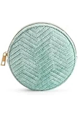 Miquelrius Ronde portemonnee, afmetingen 100 x 15 mm, gouden metalen handgreep, ritssluiting, polyestermateriaal met fluwelen effect, collectie Happy Daisies, turquoise, , 100 x 15 mm, rond