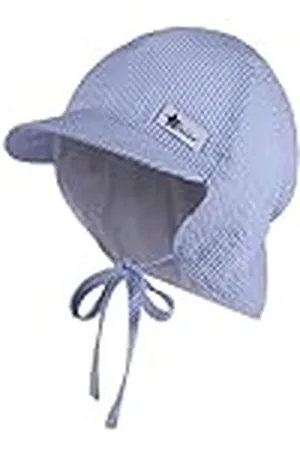 Sterntaler Jongens pet met klep, gestreept met nekbescherming en bindband, , 49 cm