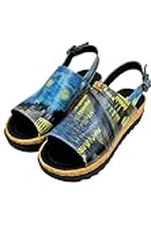 Dogo Dames veganistisch leer blauwe sleehak sandalen - Sea Sparkles patroon, , 41 EU