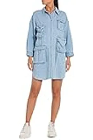 Replay Dames korte denim jurk lange mouwen jeans, , XXS