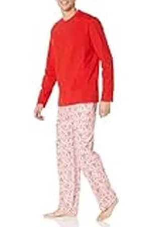 Amazon Flanellen pyjama voor heren (verkrijgbaar in groot en lang), witte bosset, M