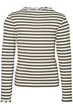 VERO MODA Vmvio L/S High Neck Strip Blouse Girl Shirt met lange mouwen, Sneeuwwit/Stripes: irish Green/Aztec - Bea, 134/140 cm