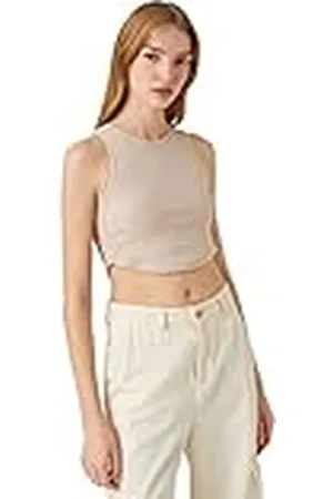 Koton Dames Crop Tank Top Ronde Hals Geribbeld Asymmetrische Cut, , XS