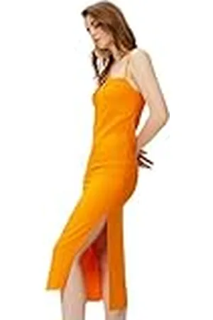 Koton Dames linnen midi strappy kraal detail jurk, , 44