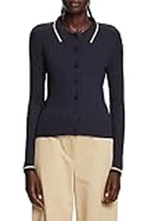ESPRIT Poloshirt van gebreid met knopen aan de voorkant, petrol, XS