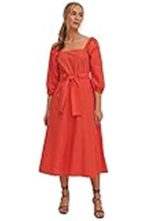 NA-KD Tie Taille Detail Midi Jurk, Spicy Rood, EU 42