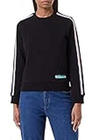 Moschino Dames slim fit ronde hals lange gestreepte tape en mouwen en logo patch sweatshirt, , 68