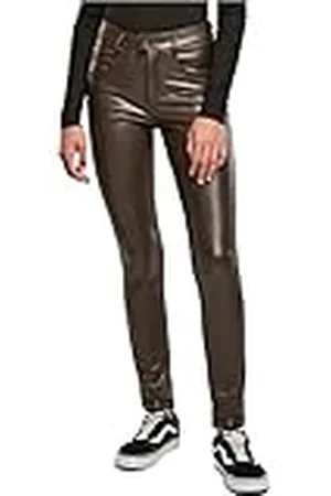 Urban classics Damen Hose Ladies Mid Waist Synthetic Leather Pants brown 29