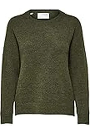 SELECTED Dames Slflulu Ls Knit O-Neck B Noos Pullover, Kalamata/Detail: melange, L