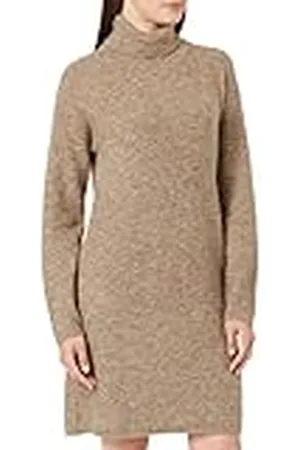 Pieces® PCELLEN LS gebreide jurk met hoge hals voor dames, NOOS BC, Fossil, XL