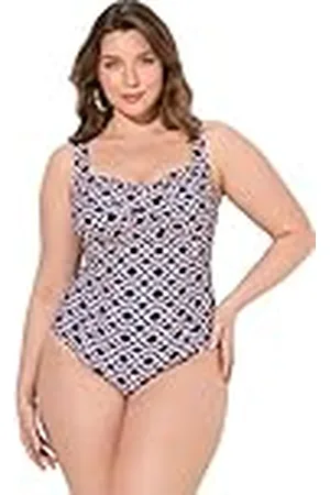 Ulla Popken Badpak voor dames, grote maten, plus size, gedrapeerd, softcups, gerecycled, , 60