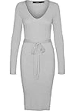 VERO MODA Vmsaba Rib Ls V-hals riem jurk Ga Noos gebreide jurk, , S