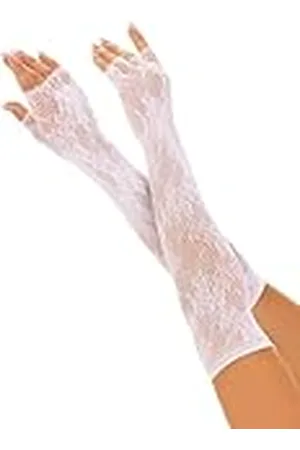 Leg Avenue Women’s Seamless Lace Opera Length Floral Fingerless Gloves, White, White, One size