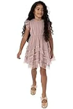 Maya Deluxe Meisjesjurk voor meisjes met pailletten, fonkelend feest, bloem, korte mouwen, midi, bruiloftsgast, tutu, Frilly Kids Prom jurk, , 9-10 Jaren