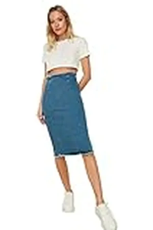 Trendyol Dames Blue Tip Tassels Denim Rok, , 32