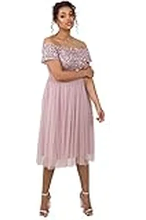 Maya Deluxe Vrouwen dames bardot jurken midi hoge rijk taille pailletten verfraaid formele avond voor bruiloft gast bruidsmeisje, , 32