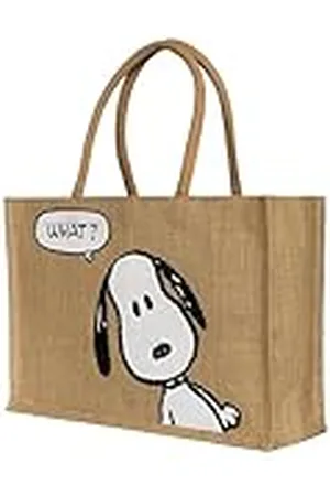 Kanguru Snoopy Tote Bag damesshopper met handgrepen en binnenzak, design Peanuts – perfect voor winkelen, reizen, universiteit, lunch – elegant, trendy, chic en duurzaam, groot, van jute, , SNOOPY WHAT