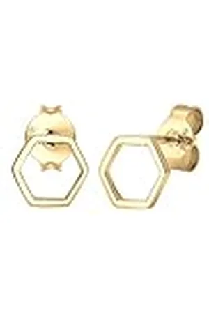 Elli Damesoorbellen Studs Hexagon Geo Trend Minimal Filigraan Basic verguld zilver 925, Eén maat, Facetgeslepen, Geen edelsteen