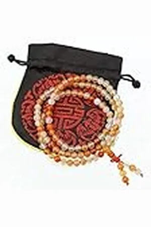 Lachineuse Mala 108 agaatkralen – als halsketting of armband met meerdere keren – satijnen zakje gratis, 69 cm, Agaat, Parel