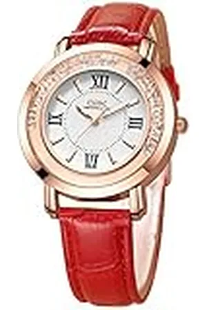 Basfur Damespolshorloge, kwartshorloge voor dames met pailletten, modieus, glinsterend, luxe dameshorloges met ademende leren band., , Modern