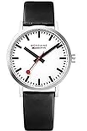 Mondaine Officieel Zwitsers stationshorloge Classic dames-/herenhorloge, kwartshorloge met zwarte leren armband en rode voering, , Classic