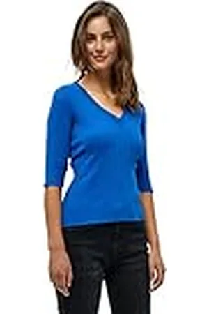 Peppercorn Dames Tana V-hals Half Mouwen Rib Trui Blauw Herfst Jumper Dames Maat XL Ribgebreid, , M