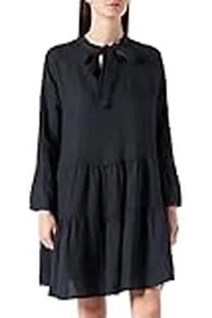 Bonamaison Dames korte jurk met geknoopte Tunesische kraag en ruches onderkant Casual