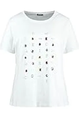 Samoon Katoenen T-shirt voor dames met glittersteentjes, korte mouwen, effen kleuren, , 44