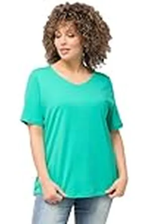 Ulla Popken Dames, grote maten, shirt, dubbellaags, slim, ronde hals, halflange mouwen, , 62/64 NL