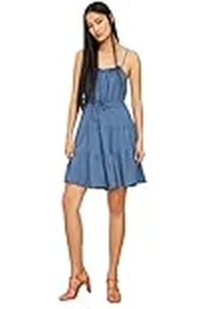 Trendyol Damesbinding gedetailleerde jurk met lange mouwen, indigo, 42