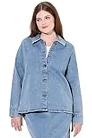 Ulla Popken Dames jeans-shaket, hemdkraag, lange mouwen, biologisch katoen, indoorjassen & blazer, , 50-52