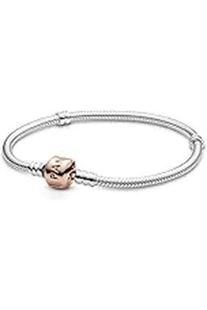 PANDORA Moments Schlangen-Gliederarmband mit Zylinderverschluss aus Sterling-Silber und rosévergoldeter Metalllegierung, kompatibel mit Charms und Anhängern aus der Moments Kollektion 17cm
