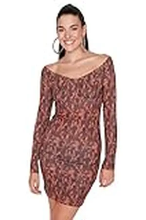Trendyol Dames Mini Bodycon Getailleerde Gebreide Jurken, Brown, XS