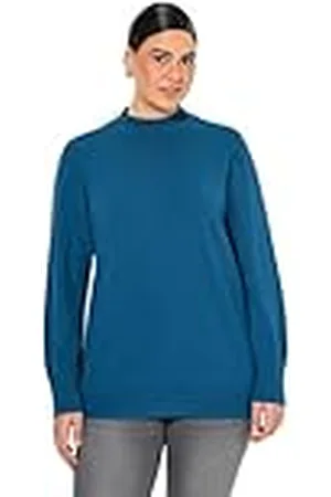 Ulla Popken Dames, opstaande kraag, lange mouwen, geribbelde manchetten pullover, , 62-64 grote maten