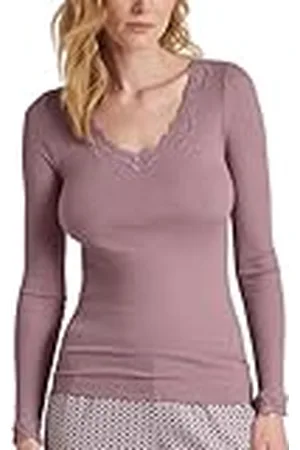 Calida Richesse Lace Top voor dames, van scheerwol en zijde, met kant bij de hals, fijn geribbeld rond gebreid zonder storende zijnaden, temperatuurregulerend, , 40-42