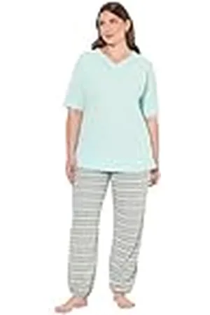 Ulla Popken Dames grote maten grote maten plus size pyjama, harten, V-hals, halve mouwen, , 46-48