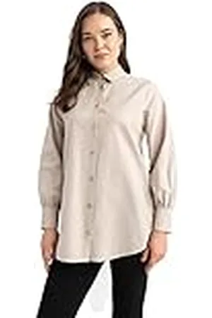 DeFacto Hemdblouse met lange mouwen voor dames, hemd met knopen voor vrijetijdskleding, , L