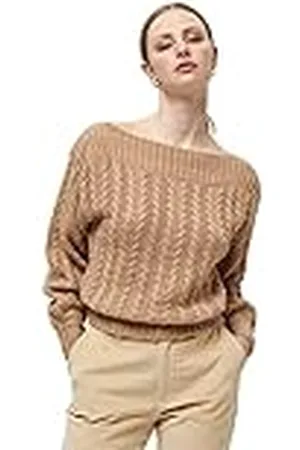 Minus Dames Raquel Knit Boatneck Pullover Sweater, Light Leather Brown Melange, XL