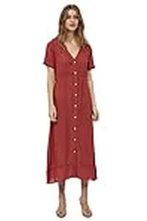 DESIRES Dames Berlijn Korte Mouw Midkuit Buttondown Jurk Chili Olie M
