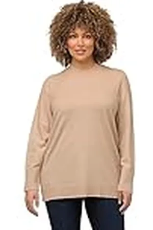 Ulla Popken Dames, opstaande kraag, lange mouwen, geribbelde manchetten pullover, , 58/60/Grote Maten