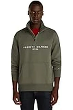 Tommy Hilfiger Heren TOMMY LOGO MOCKNECK MW0MW20954, sweatshirt met halve rits, groen, S, , S