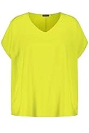 Samoon Fijn glinsterende blouseshirt voor dames, overgesneden schouders, korte mouwen, effen kleuren, , 46