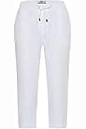 Brax By Brax Dames Philippa capri-slip, smokemanchetten, linnen stretch, slim broek, , 32W / 32L