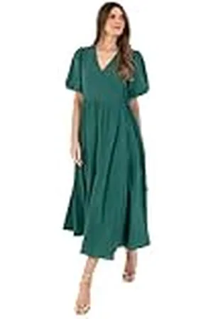 Lovedrobe Maxi-jurk voor dames, korte pofmouwen, V-hals, wikkeltaille, strik, A-lijn, avondgelegenheid, bloemenprint, zomer, , 52