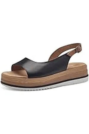 Tamaris Dames Comfort 8-88703-42 001 Wedge Plateau Comfortabele extra brede alledaagse schoen feestelijk elegant platte sandalen, 37 EU breed, zwart, 37 EU Breed
