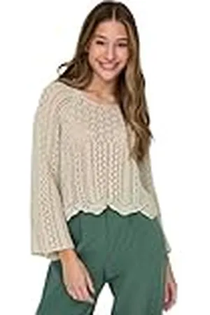 ONLY Dames Stijlvolle Gebreide Trui 3/4 Mouw Ontworpen Puntelle Stretch Sweater ONLNOLA, Colour:Grey, Size:XL